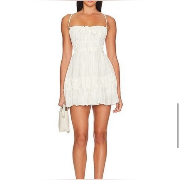 SOLD — Free People NWT | Taking Sides Shirred Tiered Cotton Mini Dress Ivory - Picture 5 of 12